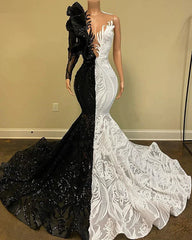 Black Sequin Trumpet Mermaid Long Sleeve Prom Dress