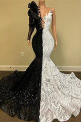 Black Sequin Trumpet Mermaid Long Sleeve Prom Dress