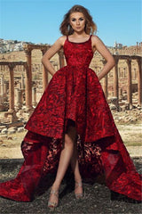 Lace Hi-Lo Sexy Sparkle Red Straps Prom Dress