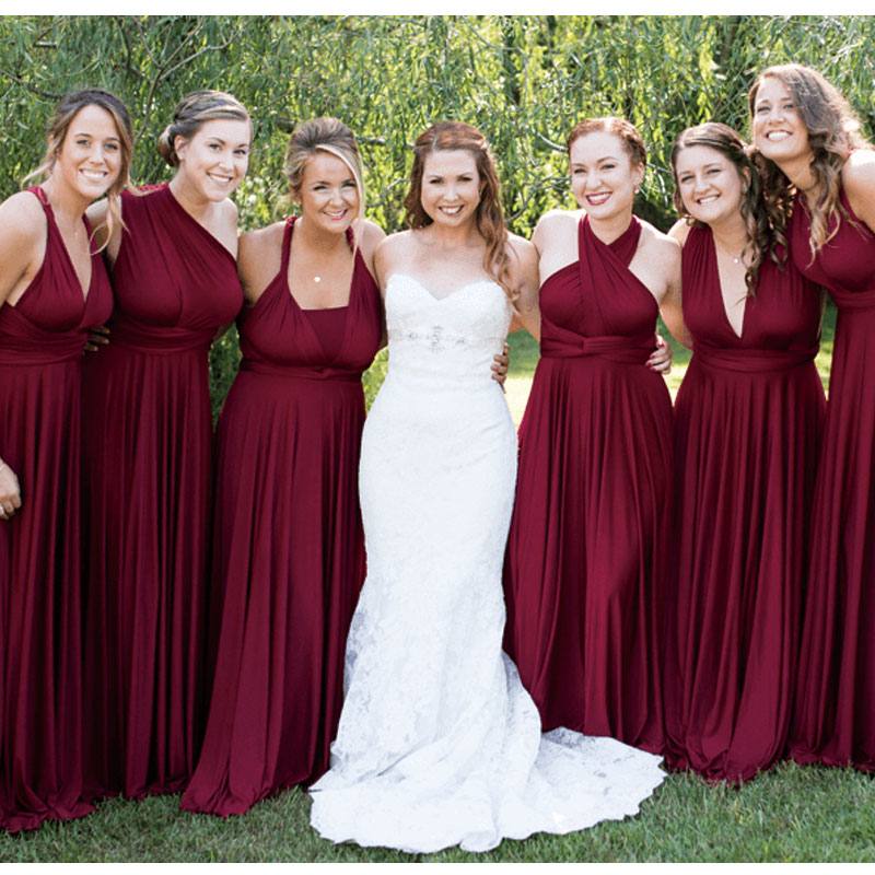 Wine Red Multiway Wrap Bandage Endless Way Convertible Bridesmaid Dress - RongMoon