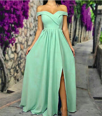 Sexy Off The Shoulder Long Satin Bridesmaid Dresses With Leg Slit