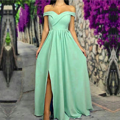 Sexy Off The Shoulder Long Satin Bridesmaid Dresses With Leg Slit