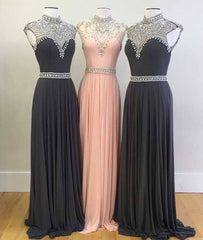 High neck sequin bead chiffon long prom dress, evening dress - RongMoon