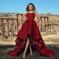 Lace Hi-Lo Sexy Sparkle Red Straps Prom Dress