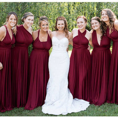Wine Red Multiway Wrap Bandage Endless Way Convertible Bridesmaid Dress - RongMoon