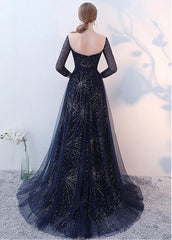 Sequin Lace Jewel Long Sleeves Beadings A-line Evening Dress