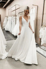 Spaghetti Strap Simple Satin A Line Sexy Wedding Dress