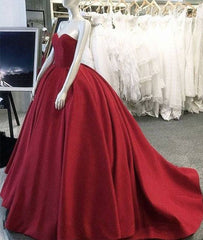 Simple red sweetheart neck red long prom gown, red evening dress - RongMoon