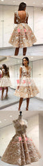 Gorgeous Lace Appliques V-neck Sleeveless Ball Gown Knee Length Homecoming Party Dresses,BD0146