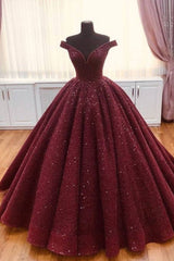 Burgundy tulle sequin long prom dress, burgundy long evening dress - RongMoon