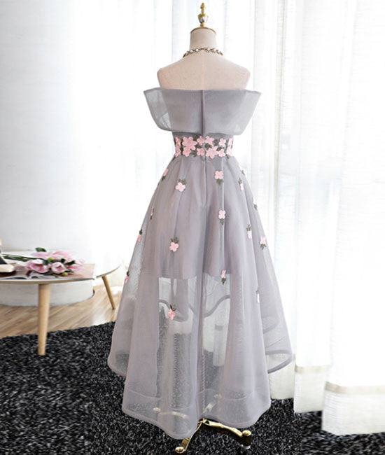Gray Organza hight-low prom dress, gray bridesmaid dress - RongMoon