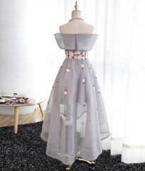 Gray Organza hight-low prom dress, gray bridesmaid dress - RongMoon