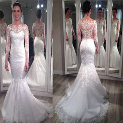 Long Sleeve Lace Mermaid Elegant Clairvoyant Outfit Back Sweep Trailing  Wedding Dresses, WD0203