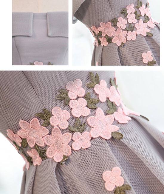 Gray Organza hight-low prom dress, gray bridesmaid dress - RongMoon