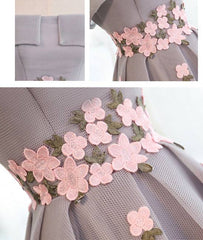 Gray Organza hight-low prom dress, gray bridesmaid dress - RongMoon