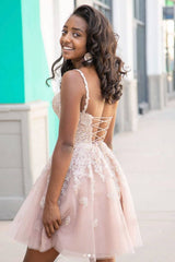 Cute sweetheart tulle lace short prom dress lace homecoming dress - RongMoon