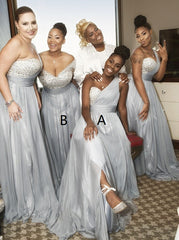 Grey Chiffon Bridesmaid Dress with Sequins Split