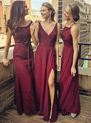 A-Line V-Neck Grape Chiffon Bridesmaid Dress