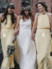 Halter Pleated Yellow Chiffon Bridesmaid Dress