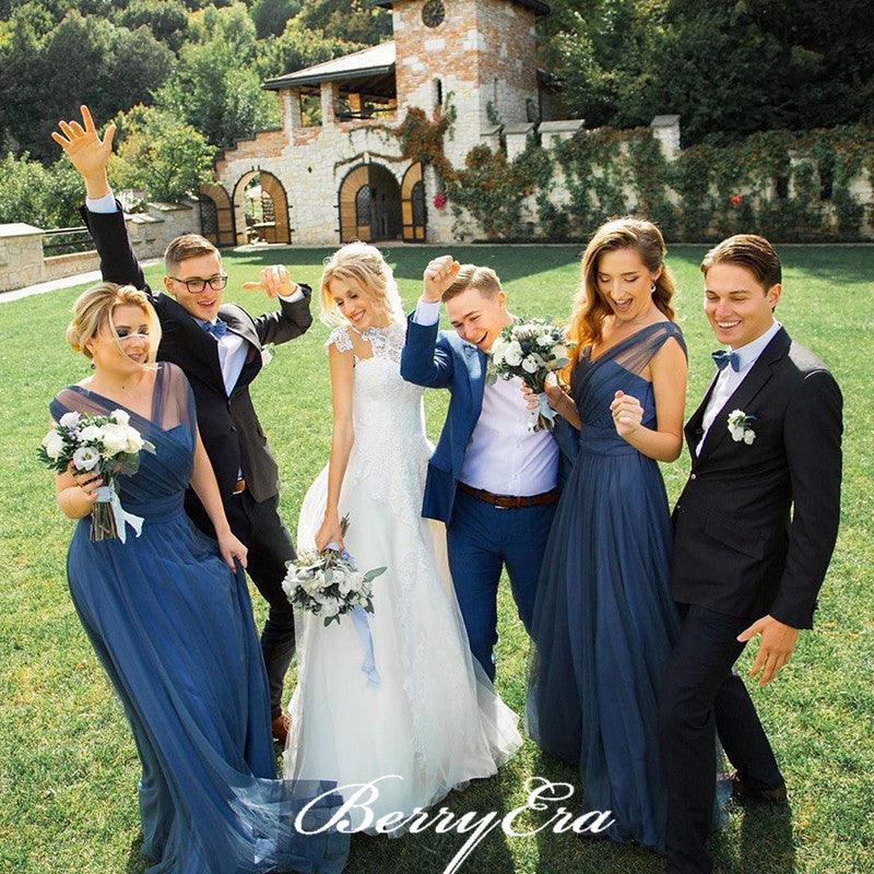 Elegant Long A-line Tulle Sleeveless Bridesmaid Dresses - RongMoon