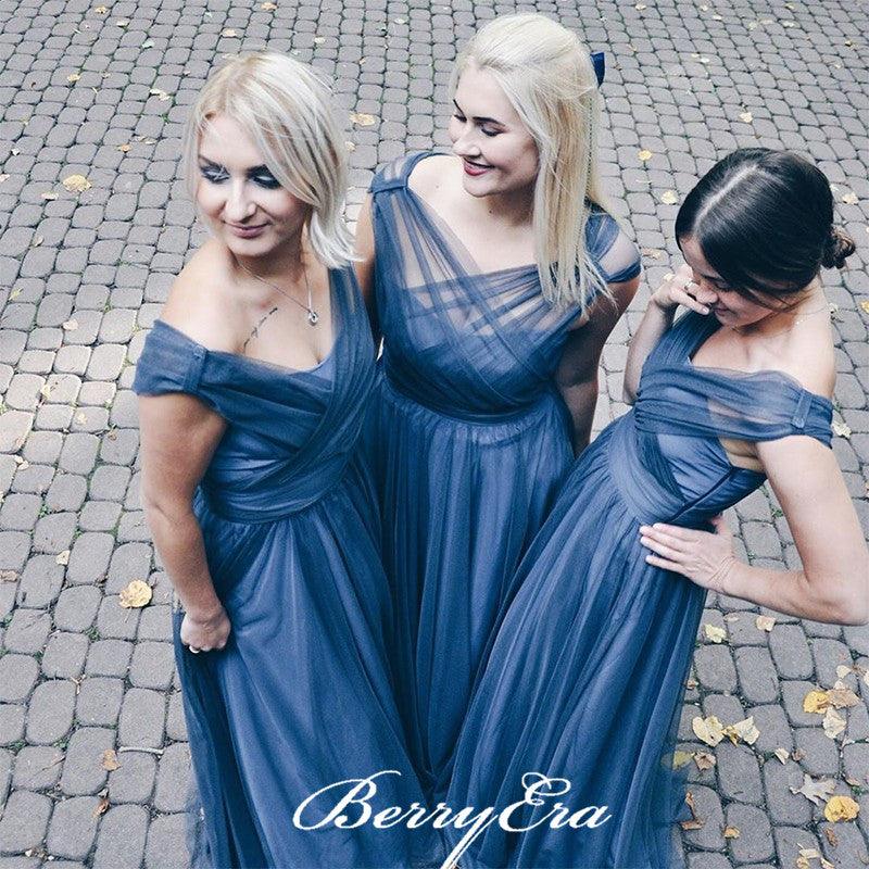 Elegant Long A-line Tulle Sleeveless Bridesmaid Dresses - RongMoon