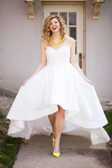 Sweetheart A Line High Low Satin Wedding Dress