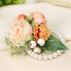Wedding Sister Wrist Flower Wedding Bridesmaid Pearl Bracelet Wrist Decorative Flower, CG61425