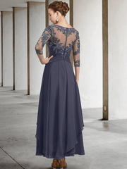 A-Line Mother of the Bride Dress Wedding Guest Plus Size Elegant Jewel Neck Ankle Length Chiffon Lace - RongMoon