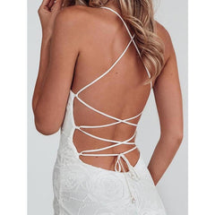 Sheath Column Lace Spaghetti Straps Wedding Dress
