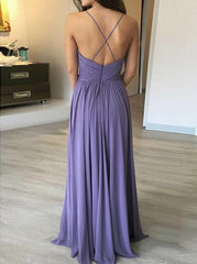 Lavender Spaghetti Straps Pleated Chiffon Bridesmaid Dress