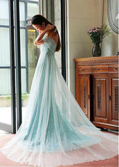 Green A-line Evening Dresses With Lace Appliques