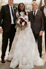 See Through A Line Long Sleeve Sheer Neck Wedding Dress