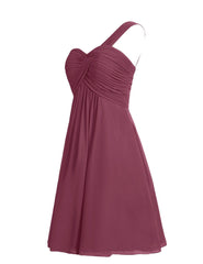 Ruffles One-shoulder Short Burgundy Bridesmaid Dress
