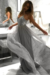 A Line Sparkle Beautiful Spaghetti Straps Tulle Prom Dress