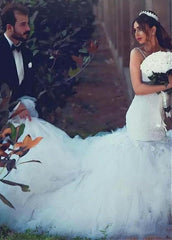 Tulle Sweetheart lace Appliques Backless Mermaid Wedding Dress