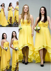Yellow Hi-lo A-line Bridesmaid Dresses With Handmade Flowers