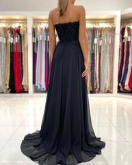 Black Beading Sweetheart Prom Dresses With Slit