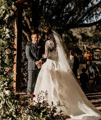 See Through A Line Long Sleeve Sheer Neck Wedding Dress
