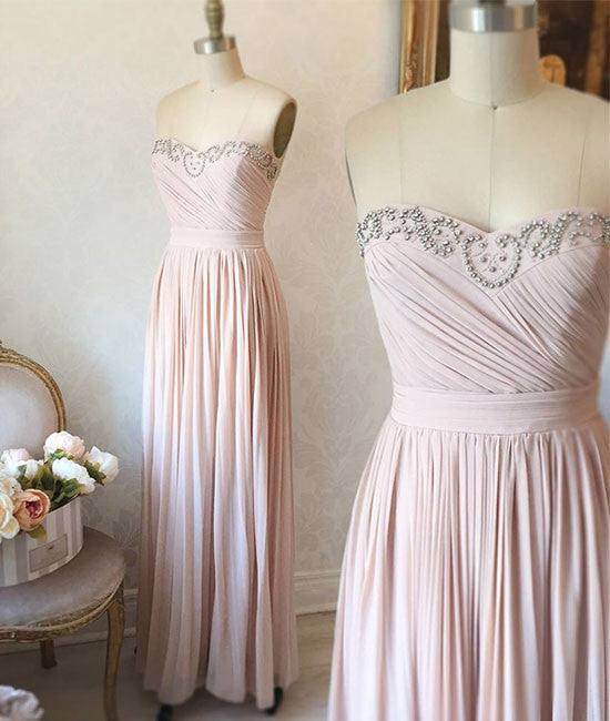 light pink sweetheart long prom dress, evening dress - RongMoon
