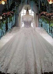 Lace Appliques & Beadings Tulle Bateau A-line Wedding Dress