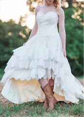 Hi-lo Wedding Dresses With Lace Appliques