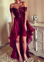 Burgundy Organza Off-the-shoulder Hi-lo Prom Dresses