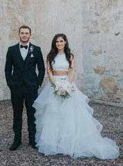 Two Piece White Tulle Ruffle Skirt Wedding Dress