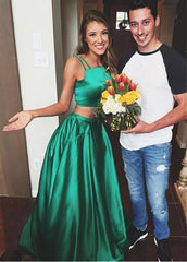 Green Spaghetti Straps Two-piece A-Line Prom Dresses