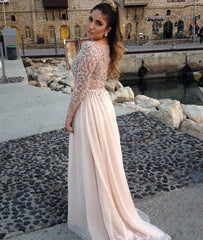 Unique round neck sequin long prom dress, evening dress - RongMoon
