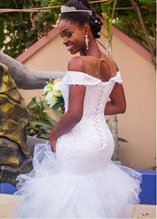 Tulle Jewel  Ruffles Beading Mermaid Wedding Dress