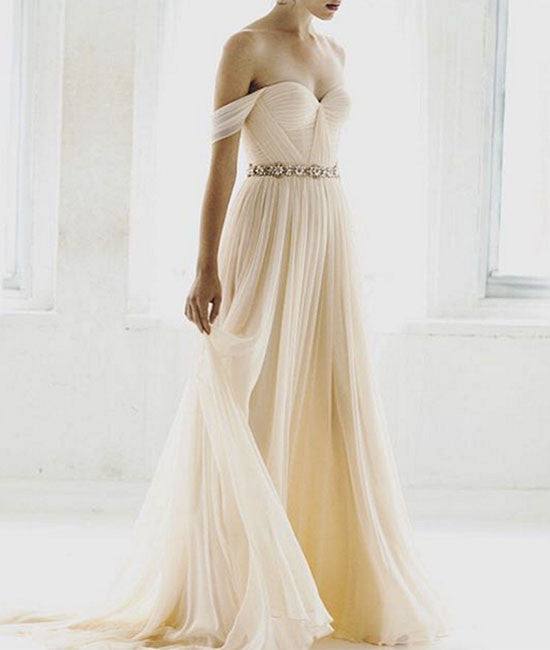 Simple champagne chiffon long prom dress, bridesmaid dress - RongMoon