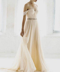 Simple champagne chiffon long prom dress, bridesmaid dress - RongMoon