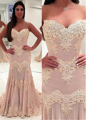 Tulle Sweetheart Champagne Floor-length Mermaid Evening Dress