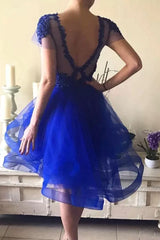 Royal Blue Tulle High Low Homecoming Dress